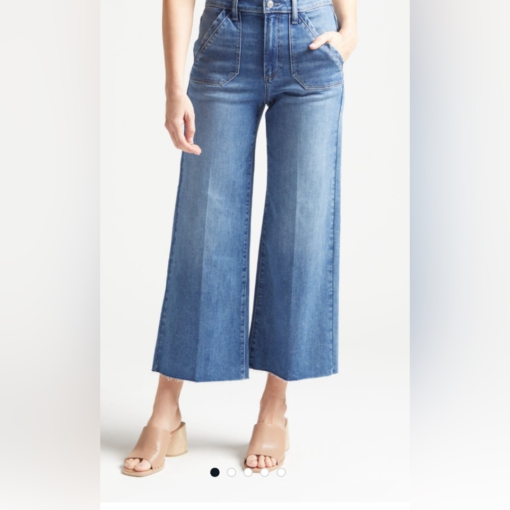 Paige Anessa high rise wide leg with front pockets and raw hem